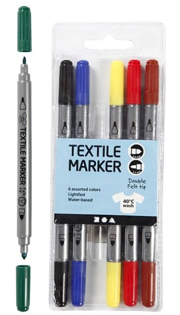 6 Textil-Marker, Strichstärke 2,3+3,6 mm, Standard creativ Company