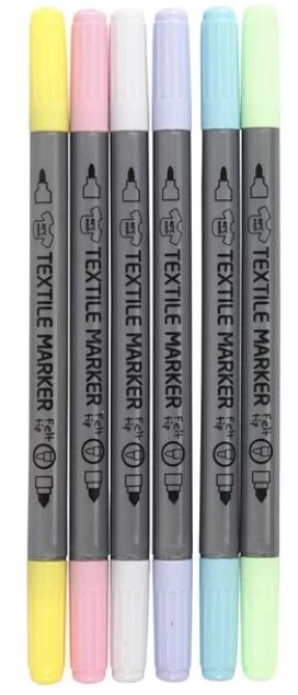 6 Textil-Marker, Strichstärke 2,3+3,6 mm, Pastell creativ Company