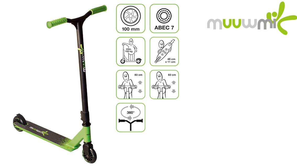 SALES: muuwmi Stuntscooter 100 mm schwarz-grün