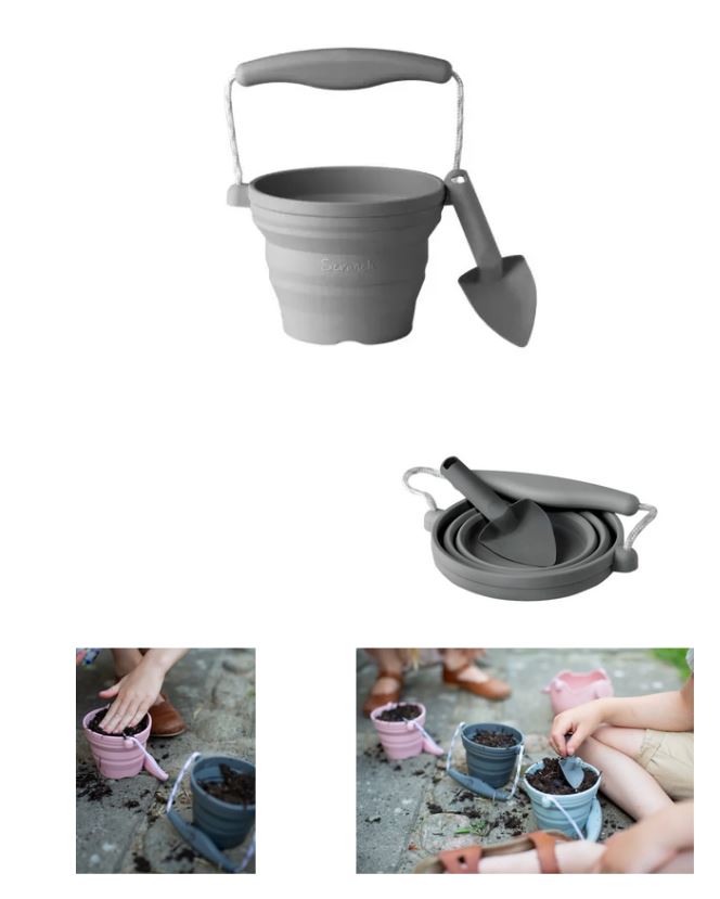 Scrunch Seedling Pots & Trowel, anthracite g