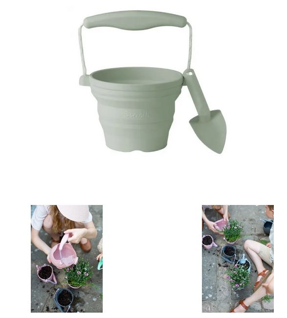 Scrunch Seedling Pots & Trowel, Sage Green