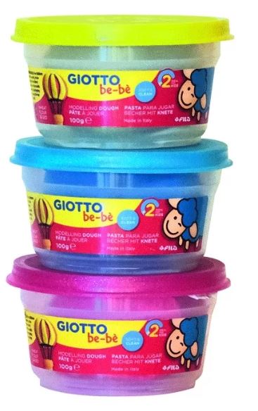 Be-bè Knete 3x 100g glitter  - gelb / blau / pink