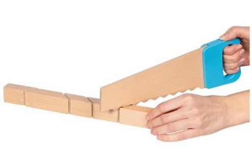Holzbausteine mit Klettverbindungen und Säge